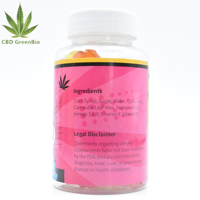 Качество еды 60 Gummies боли отпуска 25mg пеньки CBD GMP камедеобразное в бутылку
